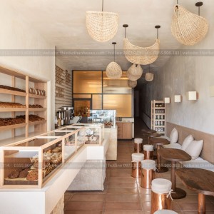 Mẫu thiết kế tiệm bánh mì với nội thất màu kem