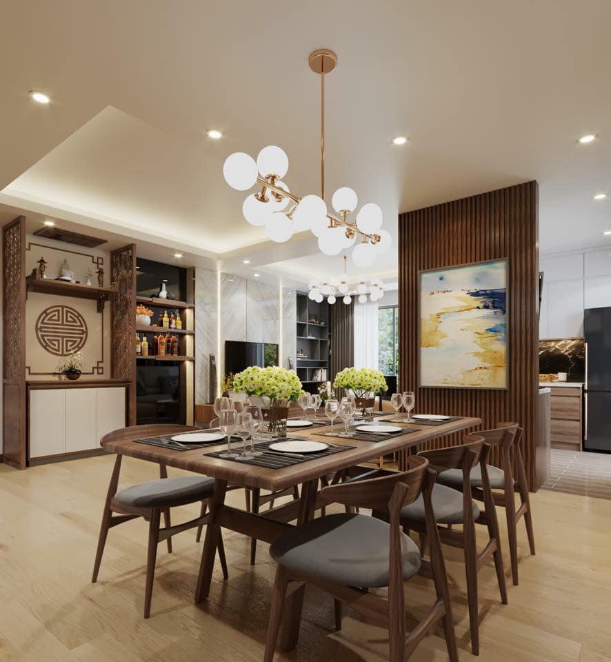 thiết kế vách trang trí và khu đặt bàn thờ