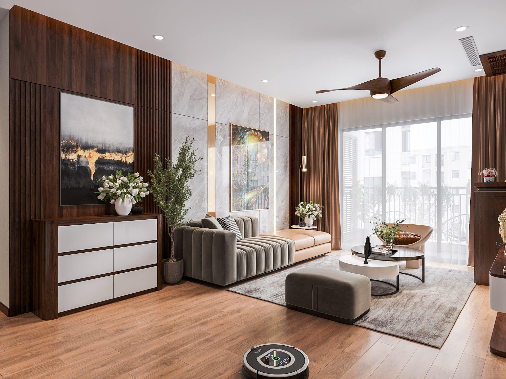 thiết kế nội thất phòng khách chung cư 3 ngủ