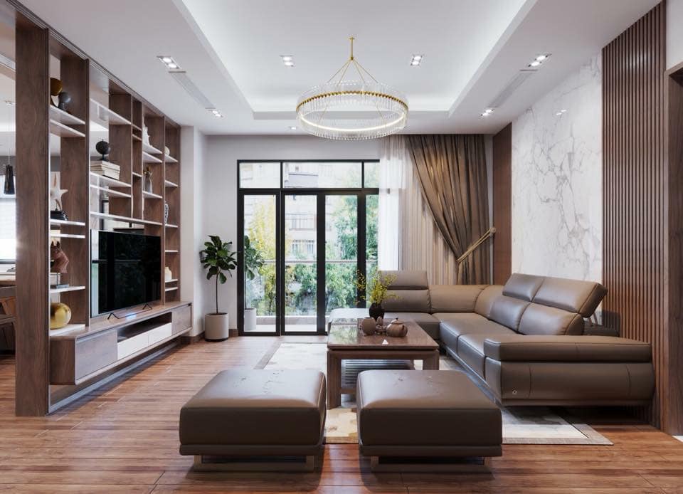 thiết kế nội thất gỗ óc chó cho phòng khách