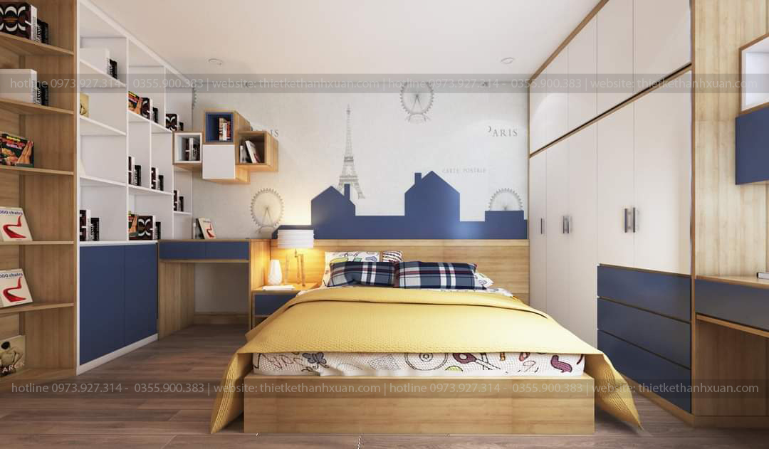 thiết kế nội thất phòng ngủ bé trai chung cư vinhomes smart city