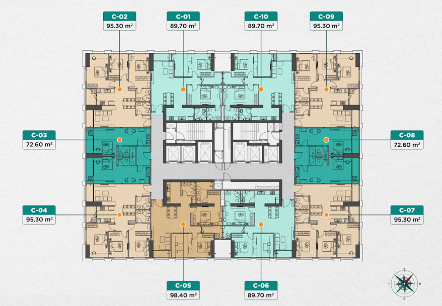 mặt bằng điển hình toà 45 tầng chung cư grand sunlake